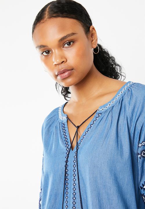 STYLE REPUBLIC - Embroided shift dress - blue