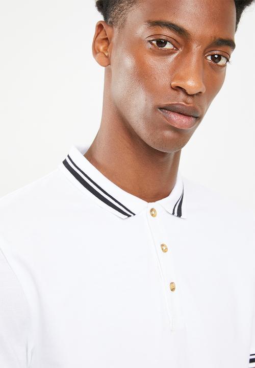 Superbalist - Pique tipped short sleeve slim polo - white 
