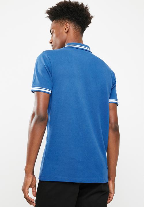 Superbalist - Pique tipped short sleeve slim polo - blue 
