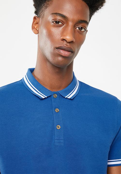Superbalist - Pique tipped short sleeve slim polo - blue 