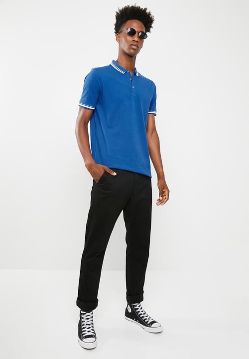 Superbalist - Pique tipped short sleeve slim polo - blue 