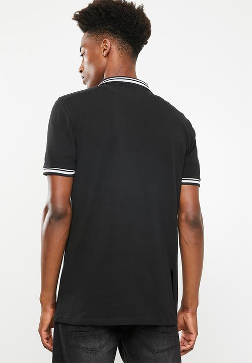 Superbalist - Pique tipped short sleeve slim polo - black