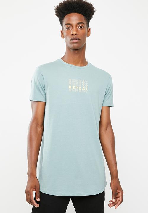 Superbalist - Curved hem printed longline tee - blue