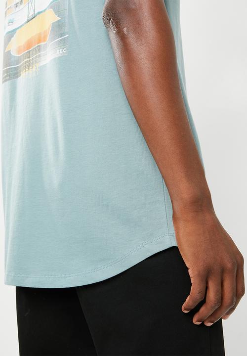 Superbalist - Curved hem printed longline tee - blue