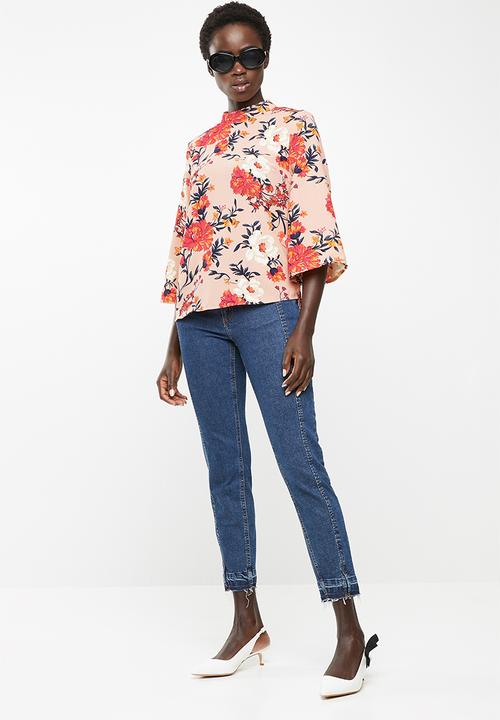 ONLY - Patrice 3/4 highneck woven top - pink