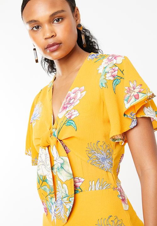 STYLE REPUBLIC - Tie front floral jumpsuit - yellow