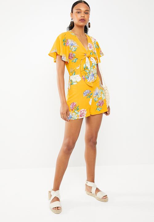 STYLE REPUBLIC - Tie front floral jumpsuit - yellow