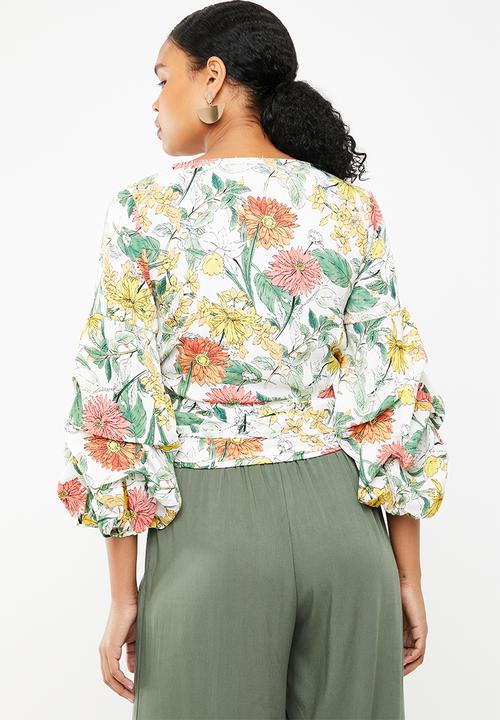 STYLE REPUBLIC - Romantic volume wrap blouse - white