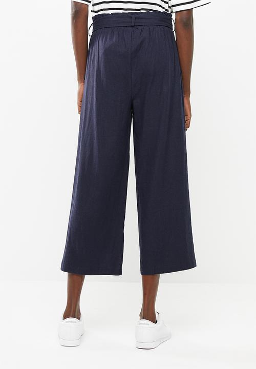 Superbalist - Linen tie front culotte - navy