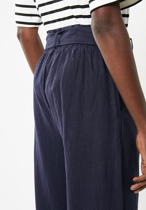 Superbalist - Linen tie front culotte - navy