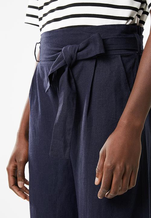 Superbalist - Linen tie front culotte - navy
