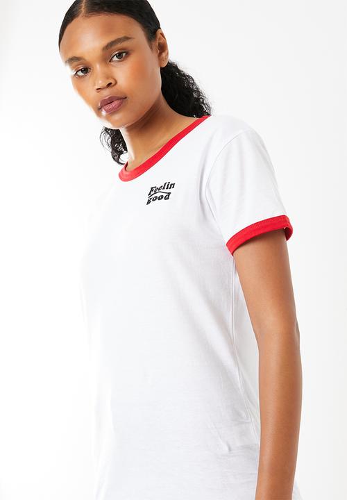 Superbalist - Ringer tee with embroidery - white with red contrast