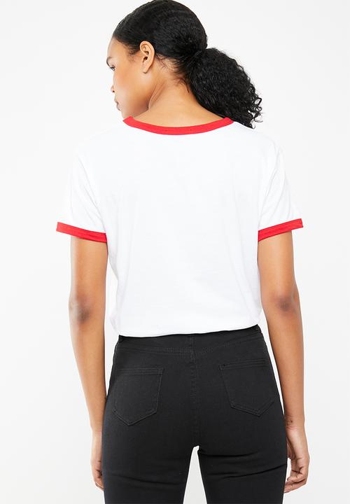 Superbalist - Ringer tee with embroidery - white with red contrast