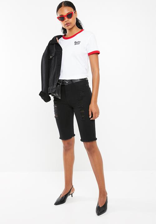 Superbalist - Ringer tee with embroidery - white with red contrast