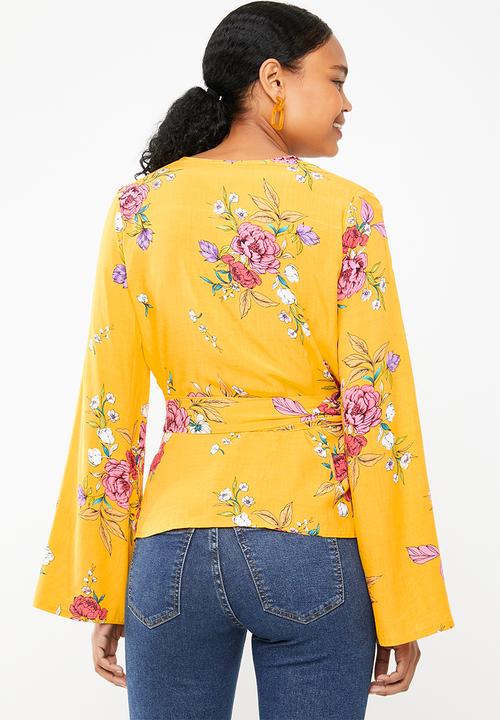 Superbalist - Bell sleeve wrap blouse - yellow floral 