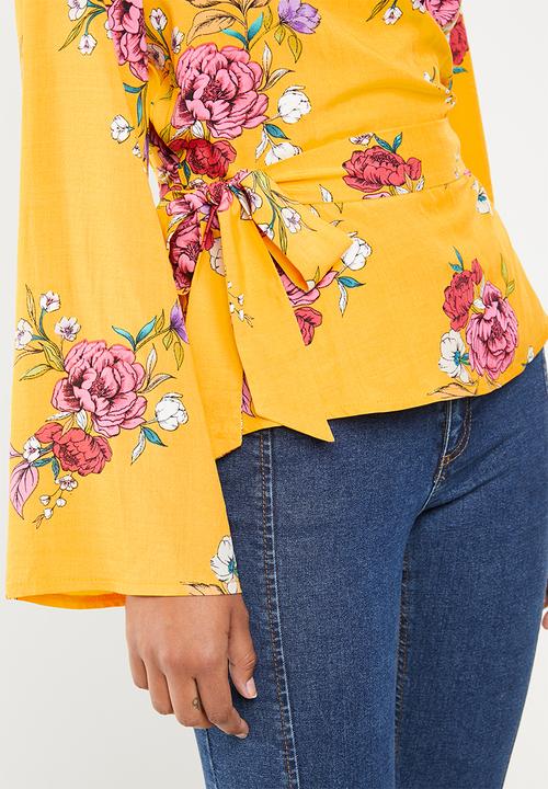 Superbalist - Bell sleeve wrap blouse - yellow floral 
