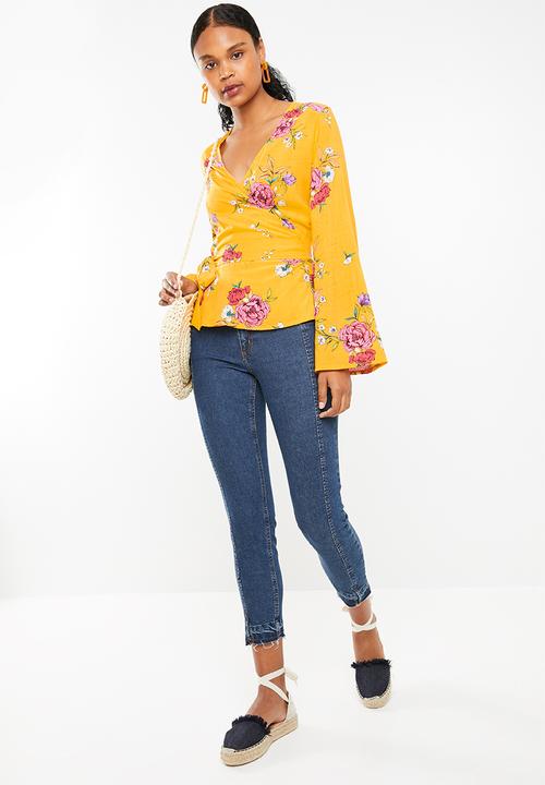 Superbalist - Bell sleeve wrap blouse - yellow floral 