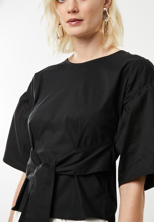 Superbalist - Poplin blouse with bow - black