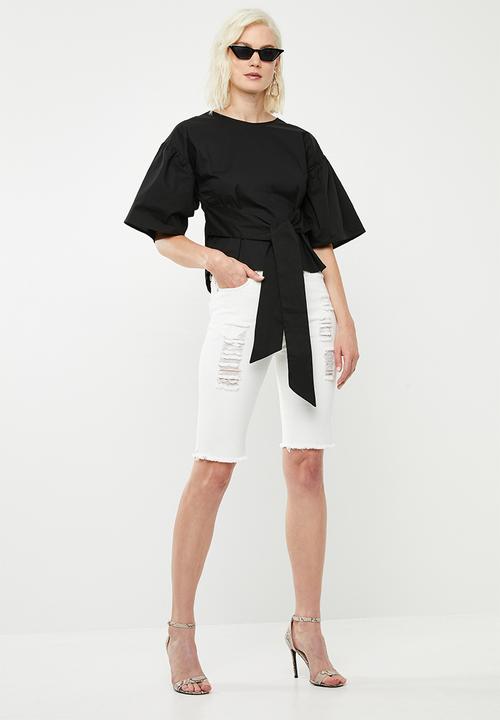 Superbalist - Poplin blouse with bow - black