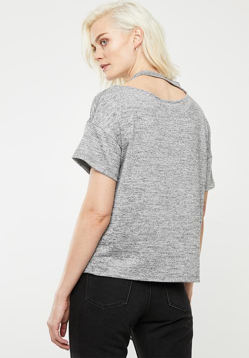 Superbalist - Asymmetrical choker detail tee - black & silver