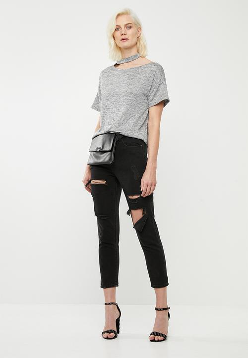Superbalist - Asymmetrical choker detail tee - black & silver