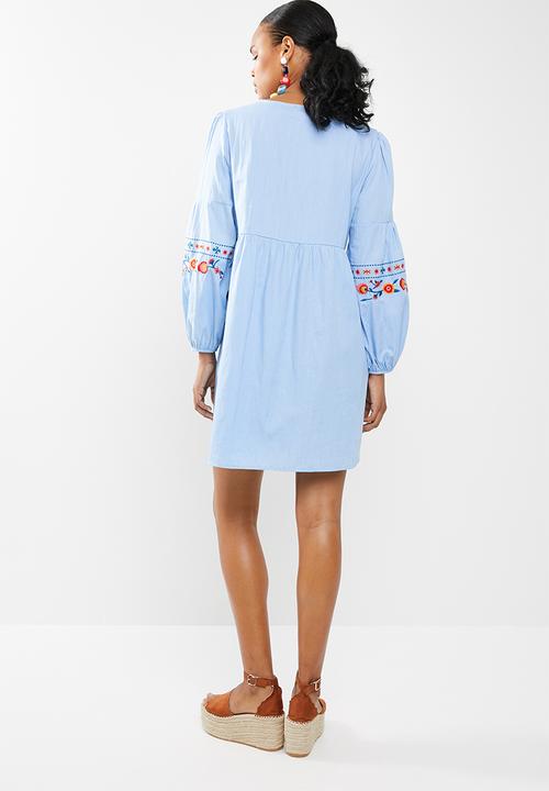 STYLE REPUBLIC - Embroided tunic dress - blue