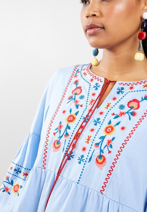 STYLE REPUBLIC - Embroided tunic dress - blue
