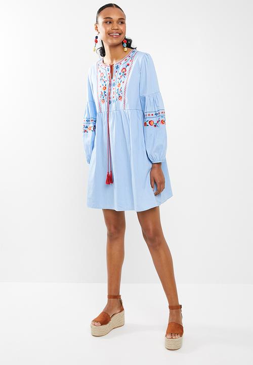 STYLE REPUBLIC - Embroided tunic dress - blue