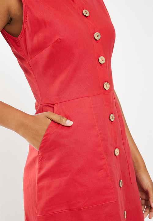 edit - Fit and flare linen blend dress - red