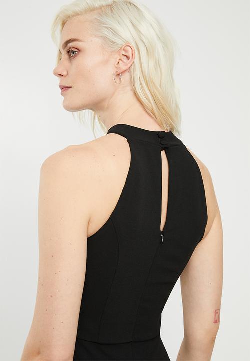 Superbalist - Hi neck maxi dress with thigh high slit - black