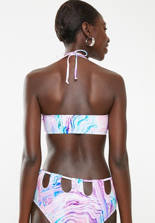 South Beach  - Pastel marble print high waist bikini top - multi