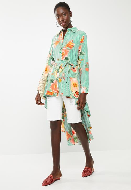 STYLE REPUBLIC - High low linen look maxi shirt - green