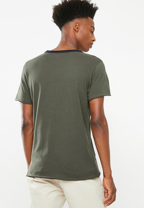 Brave Soul - Haus short sleeve raw hem T-shirt - khaki