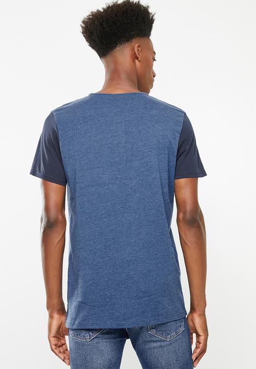 Brave Soul - Civil V-neck with button up closure T-shirt - blue