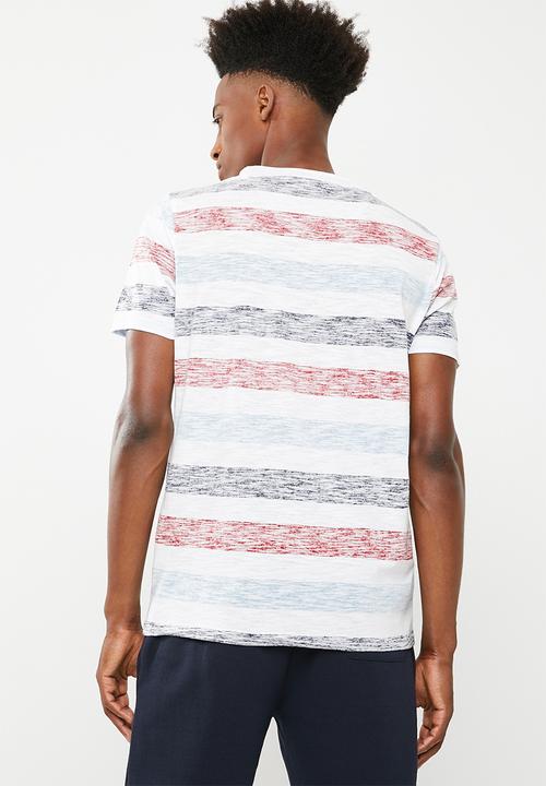 Brave Soul - Coast printed stripe T-shirt - blue & red