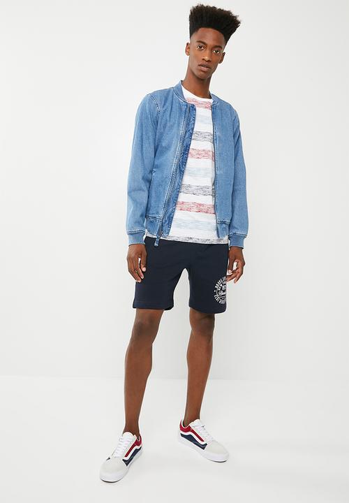 Brave Soul - Coast printed stripe T-shirt - blue & red