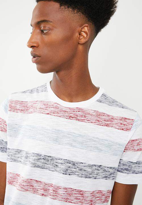 Brave Soul - Coast printed stripe T-shirt - blue & red