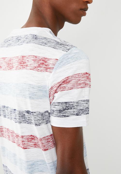Brave Soul - Coast printed stripe T-shirt - blue & red