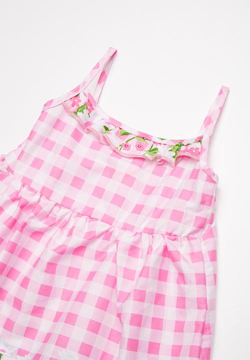 Twin Clothing - Frill Summer border print dress - pink & white