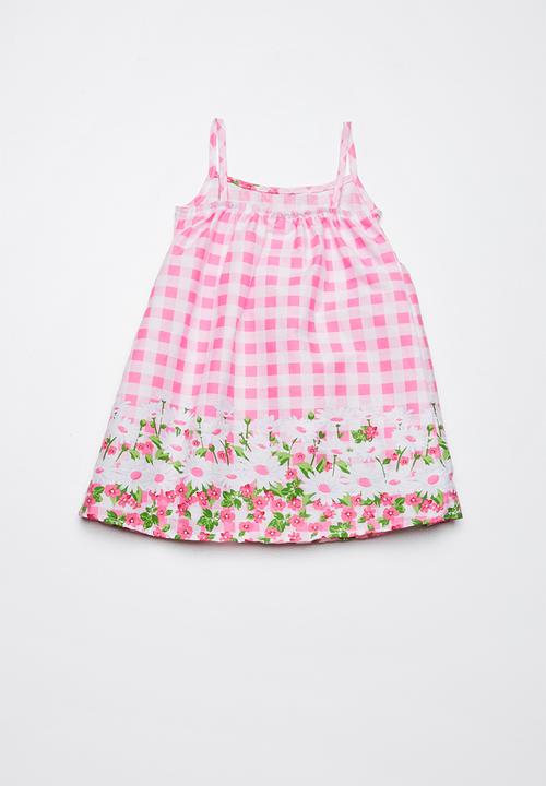 Twin Clothing - Frill Summer border print dress - pink & white