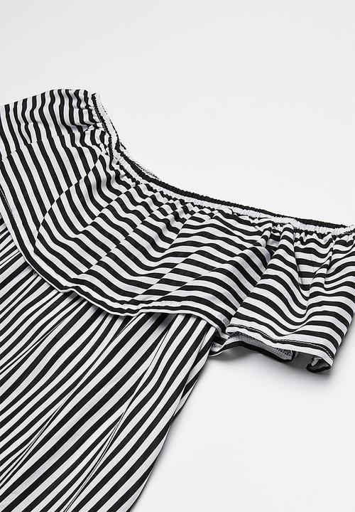 Rebel Republic - Bardot frill dress - black & white stripe