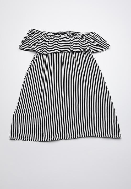 Rebel Republic - Bardot frill dress - black & white stripe