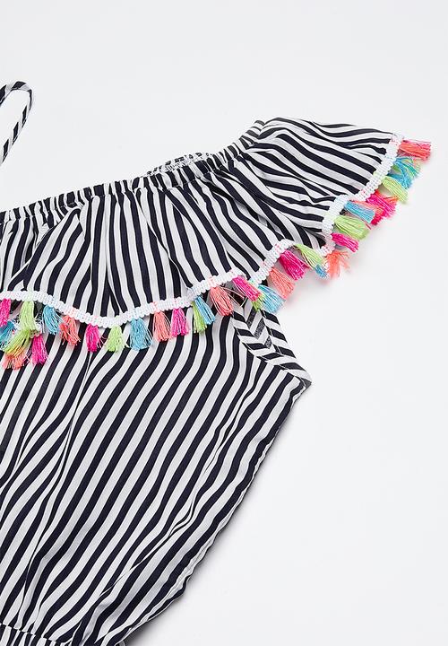 Rebel Republic - Playsuit with tassels - navy & white 
