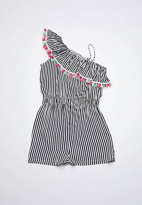 Rebel Republic - Playsuit with tassels - navy & white 