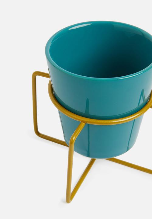 Present Time - Coy plant pot ceramic - petrol blue