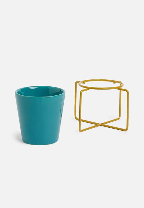 Present Time - Coy plant pot ceramic - petrol blue