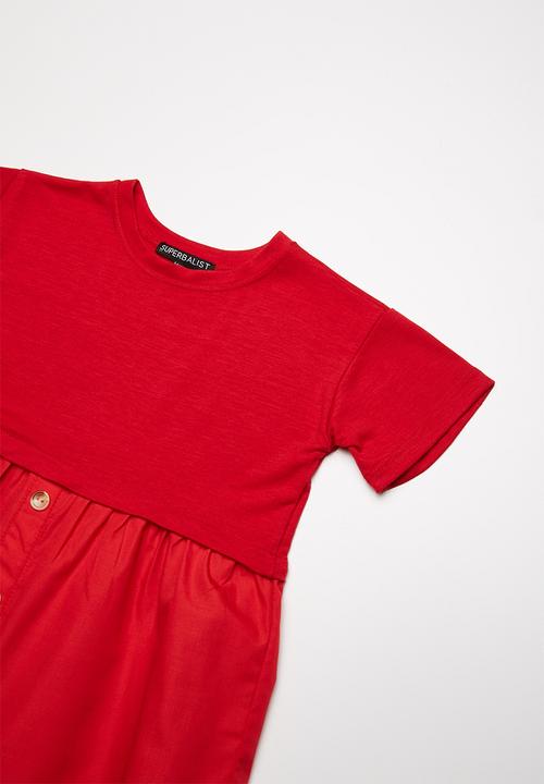 Superbalist - Button through combo dress - red