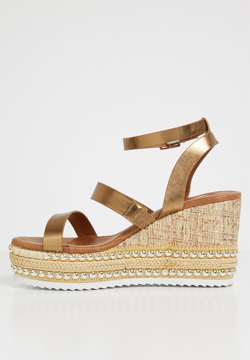 Footwork - Stud detail ankle strap wedges - bronze