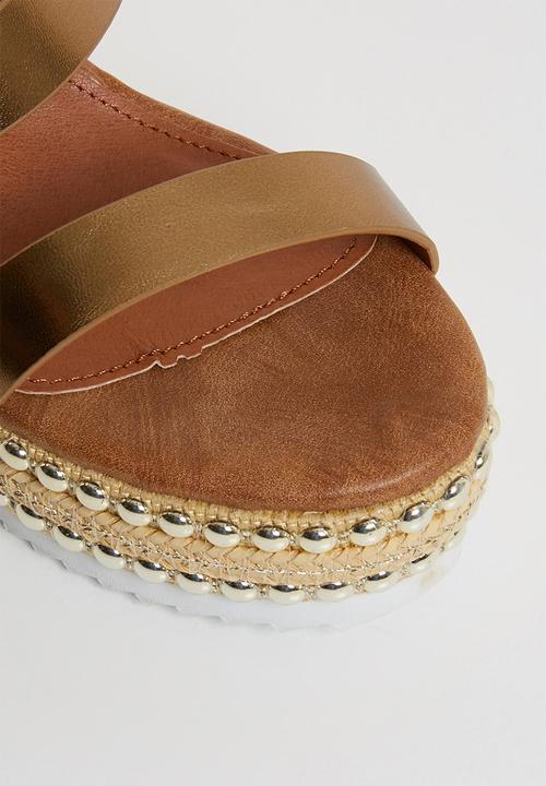 Footwork - Stud detail ankle strap wedges - bronze