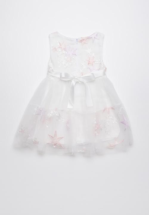 Pop Candy - Embroidered flower & star dress - white